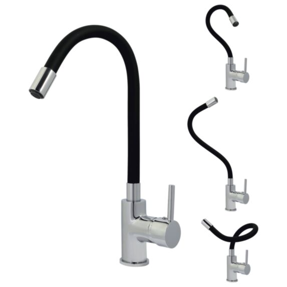 Mitigeur évier MOOVY laiton bec flexible silicone noir 22x6cm métal - INVENTIV