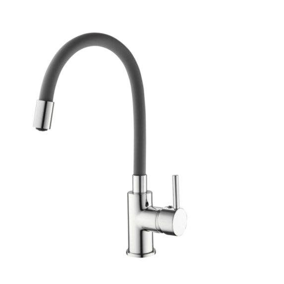 Mitigeur évier Moovy laiton bec flexible mémoire de forme 22x6cm gris - INVENTIV