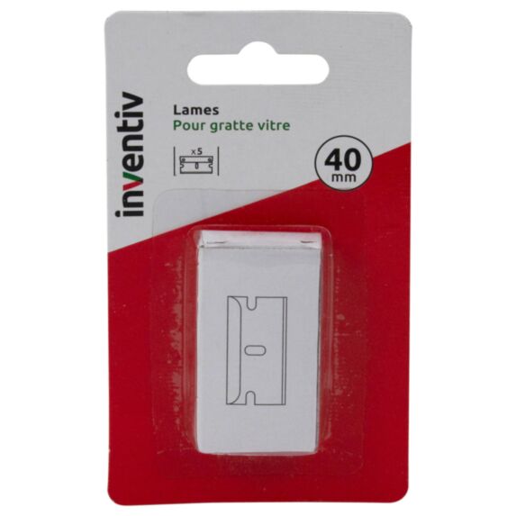 Lames grattoir vitre 40mm x5 pcs blanc - INVENTIV