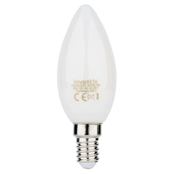 3 ampoules Filament LED Flamme Opaque E14 470Lm 40W 2700K Blanc chaud - INVENTIV
