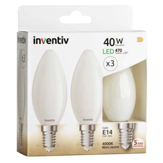 Pack de 3 Ampoules Led Filament 470 Lumens Ambré Blanc Froid - INVENTIV