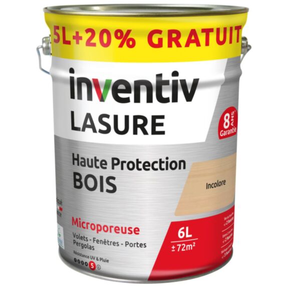 Lasure Haute Protection bois 8 ans Chêne Foncé 5L+20% - INVENTIV
