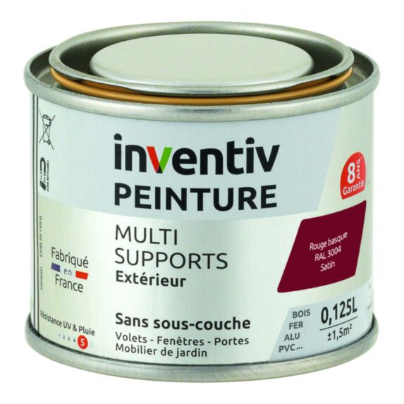 Peinture Extérieure Bois Fer Plastique Rouge basque Satiné 0,125L - INVENTIV