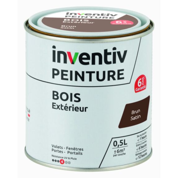Peinture extérieure bois 6 ans brun satin 0,5 L - INVENTIV