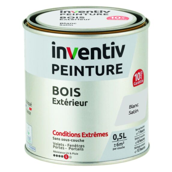 Peinture Extérieure Bois 10 ans Blanc Satin 0,5L - INVENTIV