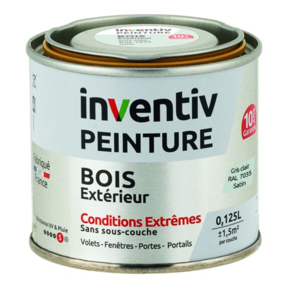 Peinture Extérieure Bois 10 ans Gris Clair Satin 0,125L - INVENTIV