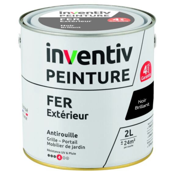 Peinture extérieure fer Garantie 4 ans noir brillant 2 L - INVENTIV