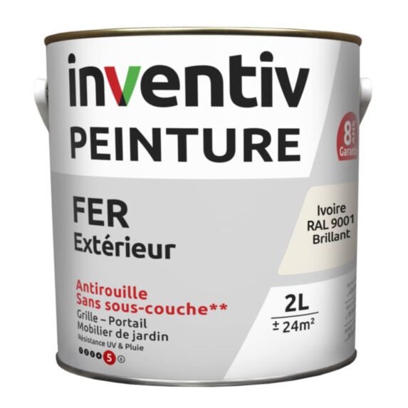 Peinture fer brillante Ivoire 2L - INVENTIV