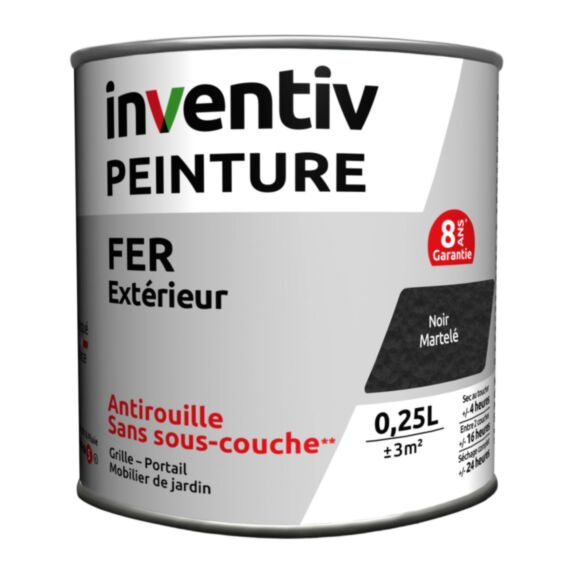 Peinture fer brillante Noir martelé 0,25L - INVENTIV