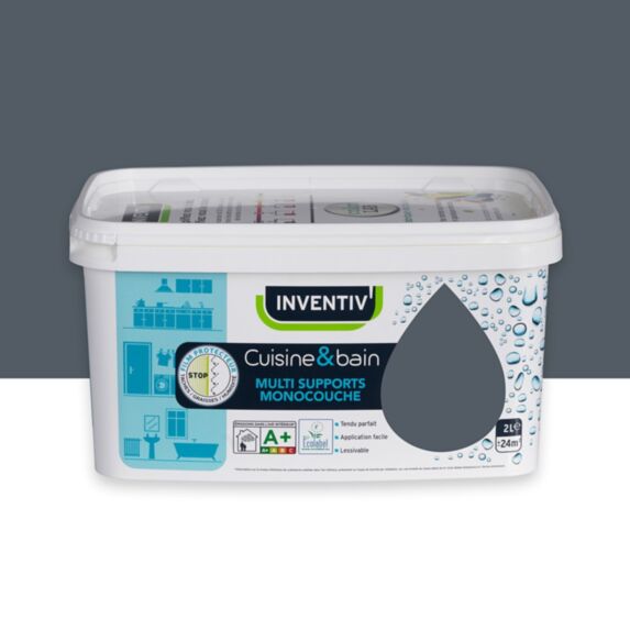 Peinture Cuisine et Bain Gris zinc n°2 satiné 2L - INVENTIV