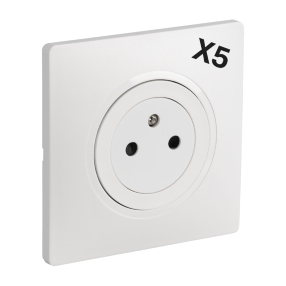 5 prises 2P+T Eclipse blanc + plaque - INVENTIV