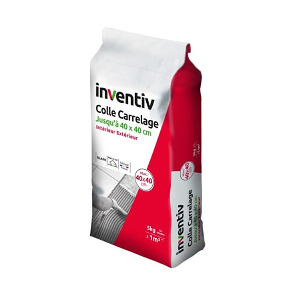 Colle carrelage Int/Ext jusqu'à 40x40cm blanc 5kg - INVENTIV