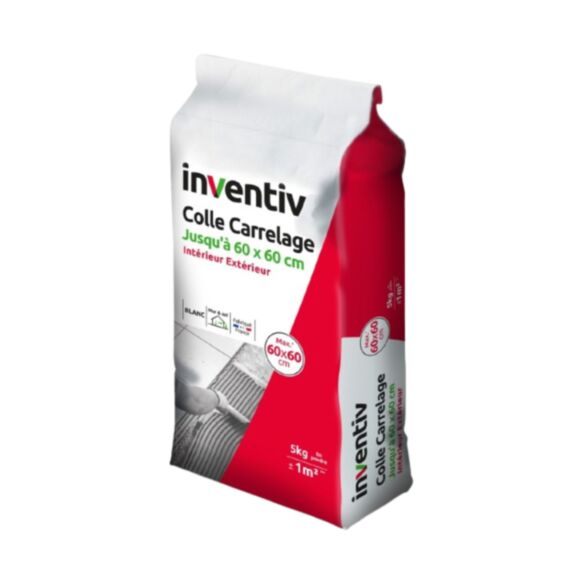 Colle carrelage Int/Ext jusqu'à 60x60cm blanc 25kg - INVENTIV