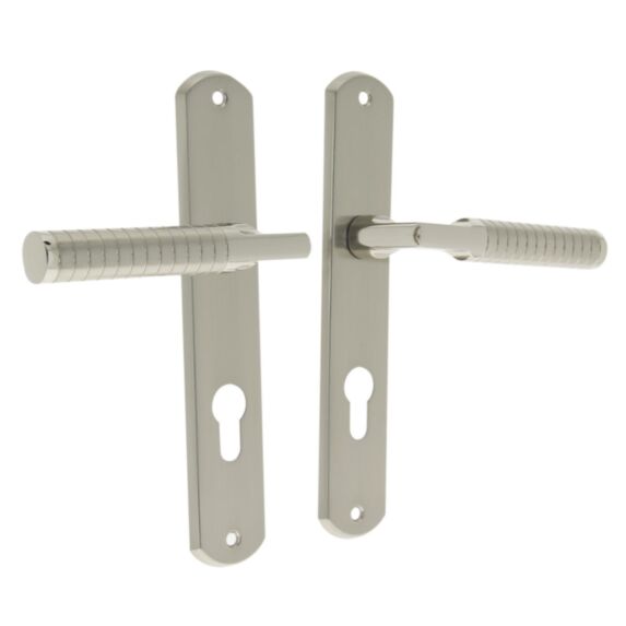 2 poignées de porte Adan entraxe 195 cylindre alu/acier nickel - INVENTIV