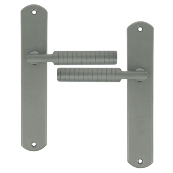 2 poignées de porte Adan entraxe 195 sans trou alu/acier gris foncé - INVENTIV