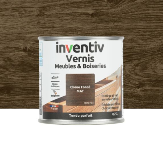 Vernis Meubles & Boiseries chêne foncé mat 0,25L - INVENTIV