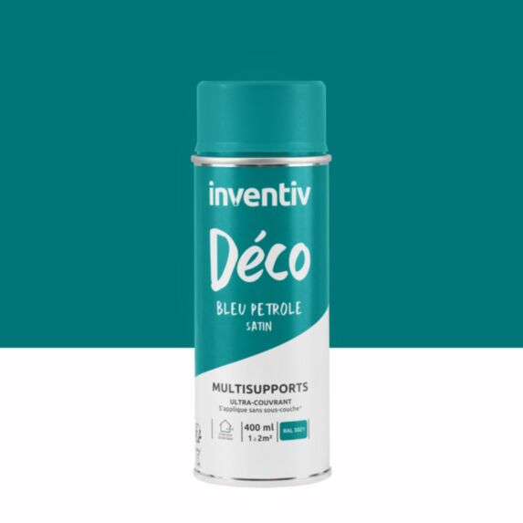 Peinture aérosol Multisupports ultra-couvrant bleu pétrole satin 400ml - INVENTIV