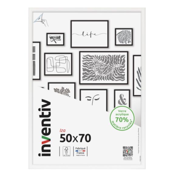 Cadre Iza bois 50x70cm blanc - INVENTIV