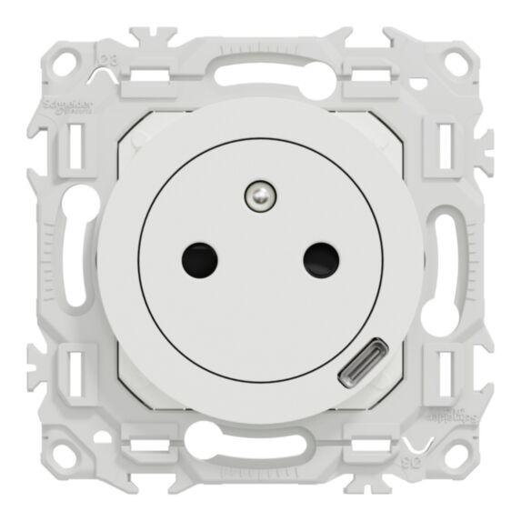 Prise 2P+T affleurante chargeur USB-C 18W blanc craie - SCHNEIDER ELECTRIC