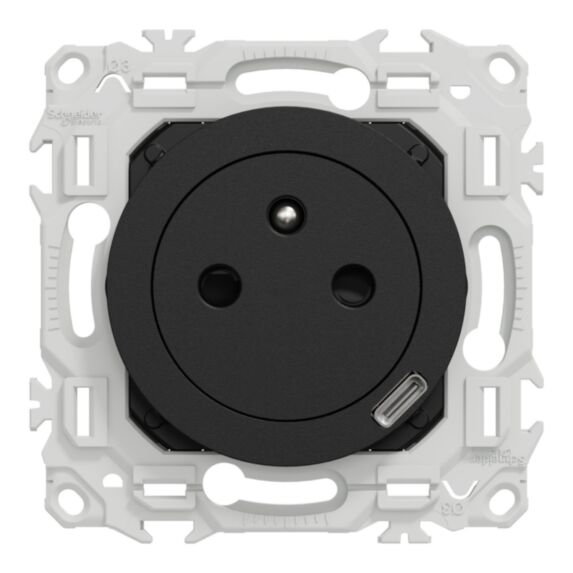 Prise 2P+T affleurante + chargeur USB-C 18W noir onyx - SCHNEIDER ELECTRIC