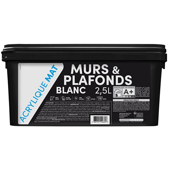 Peinture TDP acrylique murs et plafonds blanc mat 2,5 L - RECA