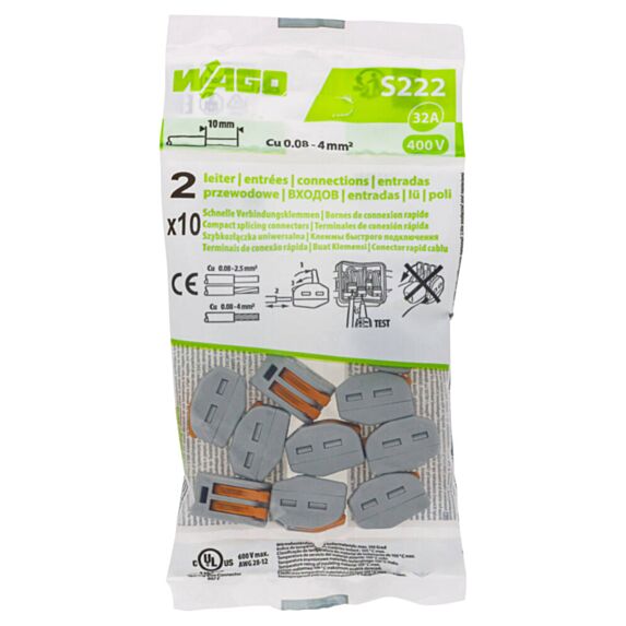 Sachet 10 bornes 2 entrées S222 wago