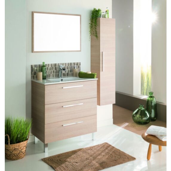 Meuble salle de bain Pallas avec vasque + miroir chêne clair 80cm - ONDEE