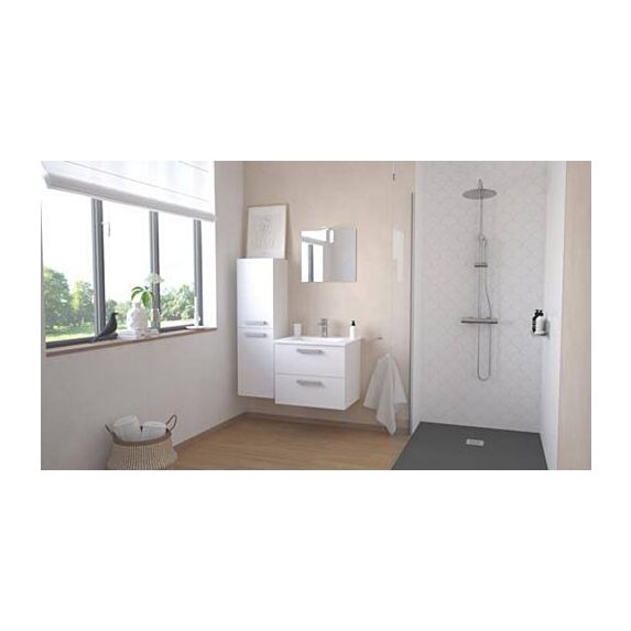 Meuble Salle de Bain Smart Suspendu 60cm 2 Tiroirs Finitions Blanc