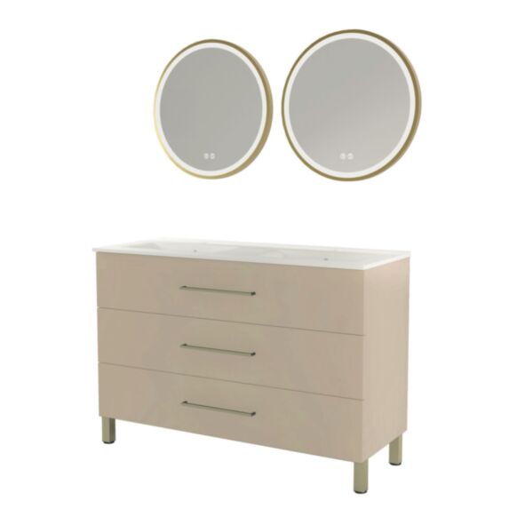 Meuble à poser Monaco 120cm satin - Miroir Alexine - Poignées dorées - ONDEE