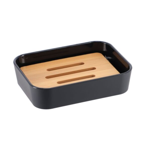 Porte savon caoutchouc + thermoplastique et bambou noir