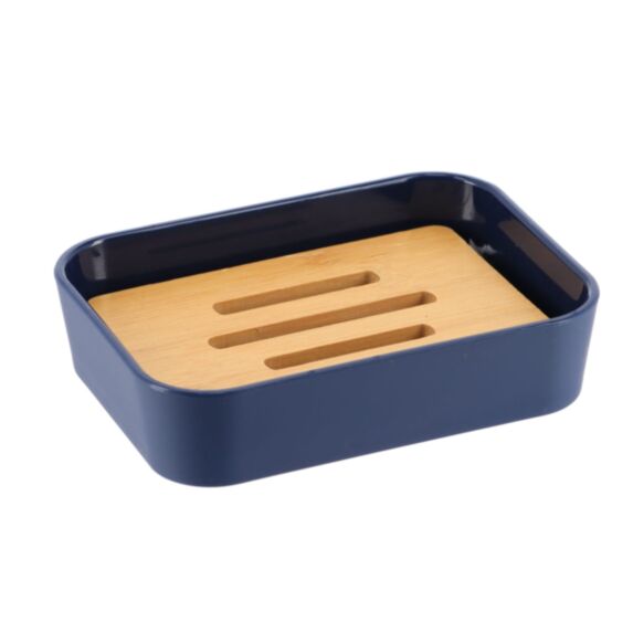 Porte savon caoutchouc + thermoplastique et bambou bleu marine