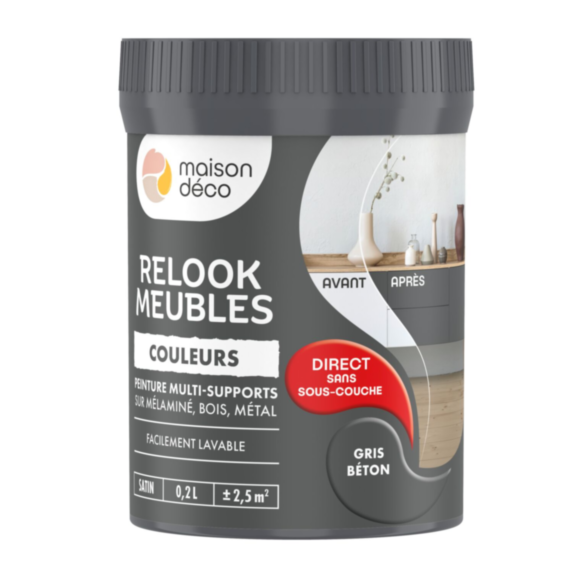 Peinture Relook Meubles Gris Beton 200ml - MAISON DECO