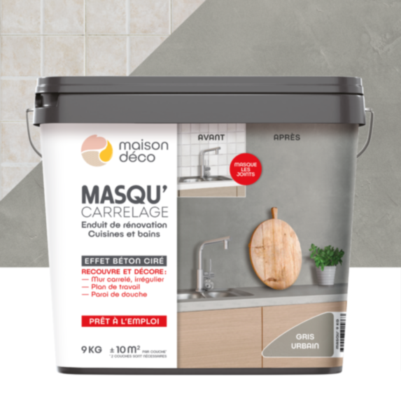 Enduit Masqu'Carrelage et Mur gris urbain 9kg - MAISON DECO