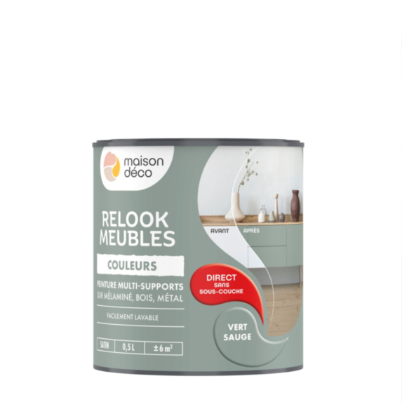 Peinture Relook Meubles Vert sauge 0,5L - MAISON DECO