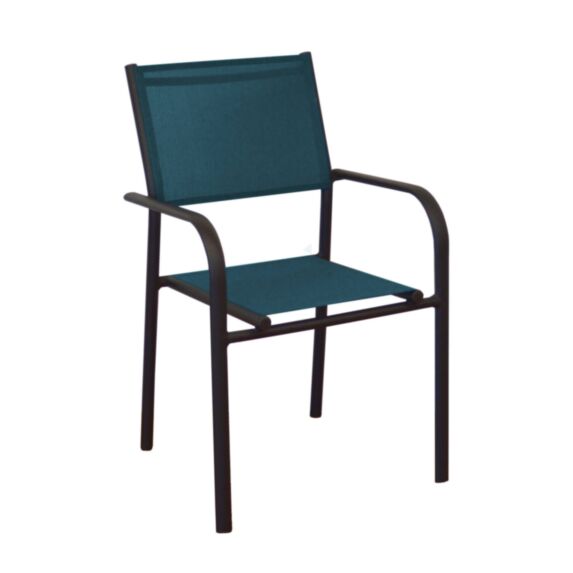 Fauteuil de jardin aluminium et toile Duca graphite/bleu - PROLOISIRS