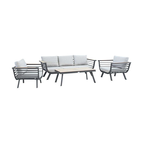 Salon bas Carmel gris alu/HPL 205x75x61cm - OZALIDE
