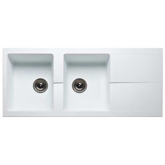 Evier TECTO 2 cuves + 1 égouttoir blanc - NORD INOX