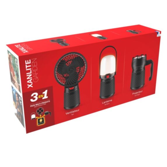 Pack 3 en 1 ventilateur projecteur lanterne LED - XANLITE