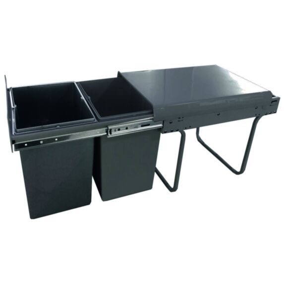 Poubelle Tri Sélectif 2x20L Gris pour meuble bas