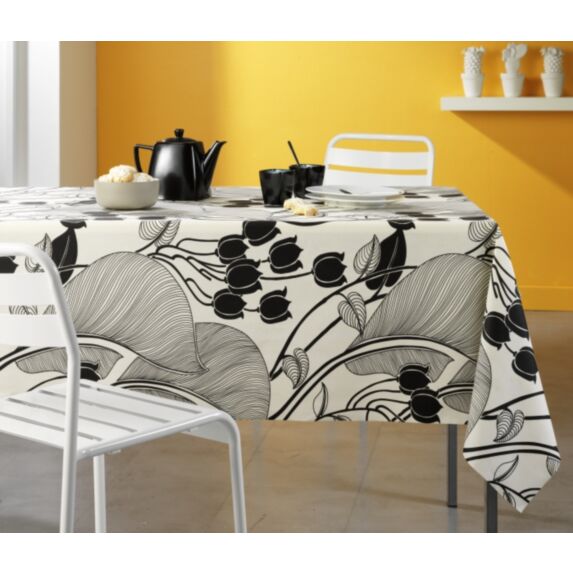 Nappe coton enduit muguet noir et blanc 15m