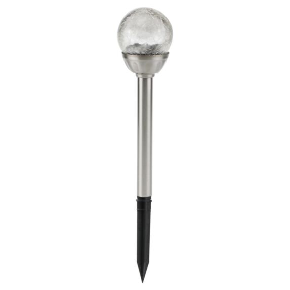 Balise solaire inox verre craquelé Ø12cm LED blanche + multicolore - GALIX