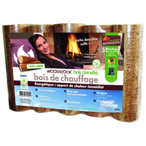 Bûches compressées 100% naturelles 9,65kg - WOODSTOCK