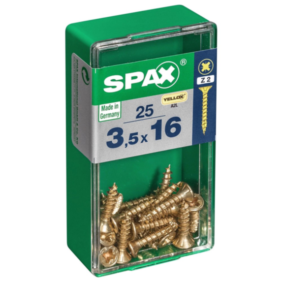 25 vis 3,5x16 tête fraisée empreinte PZ2 jaune SPAX