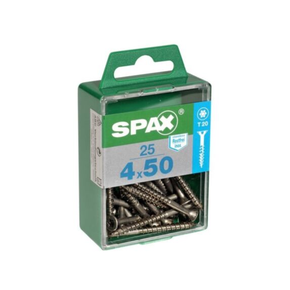 25 vis 4x50 tête fraisée empreinte t-star+ inoxA2 T30 SPAX