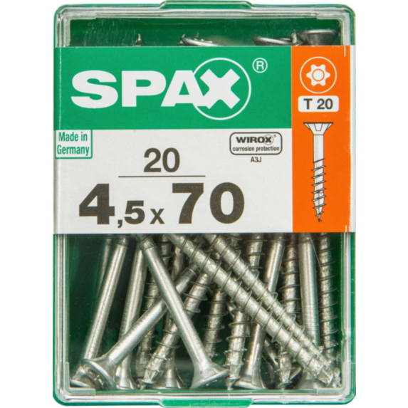 20 vis 4,5x70 tête fraisée empreinte t-star+ T20 gris SPAX