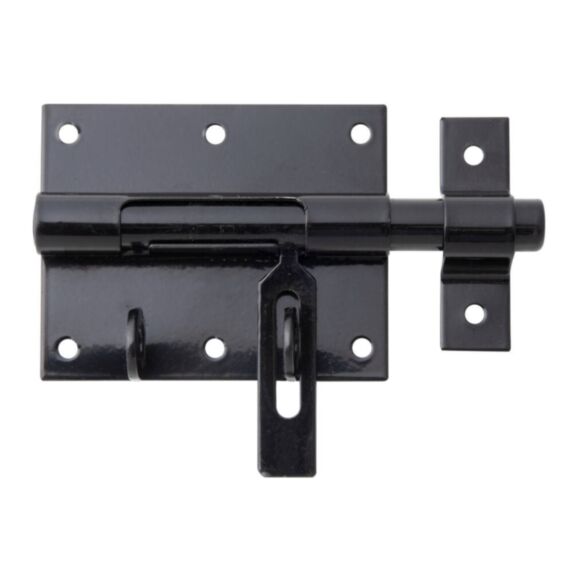 Verrou de box poignée plate + gâche attachée Ø13,5mm 7,3x13cm noir - ALBERTS