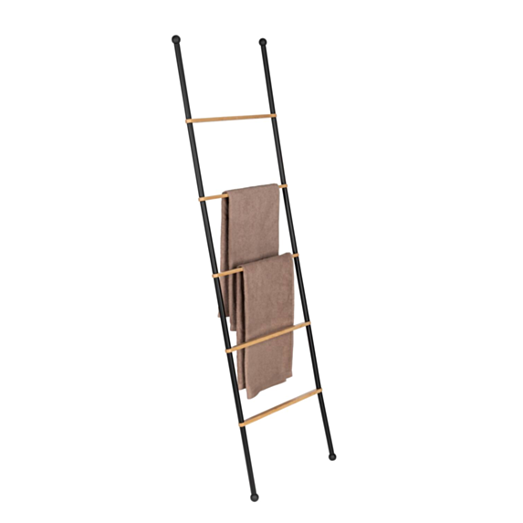 Echelle Porte-serviettes Bambusa métal/bambou noir/naturel