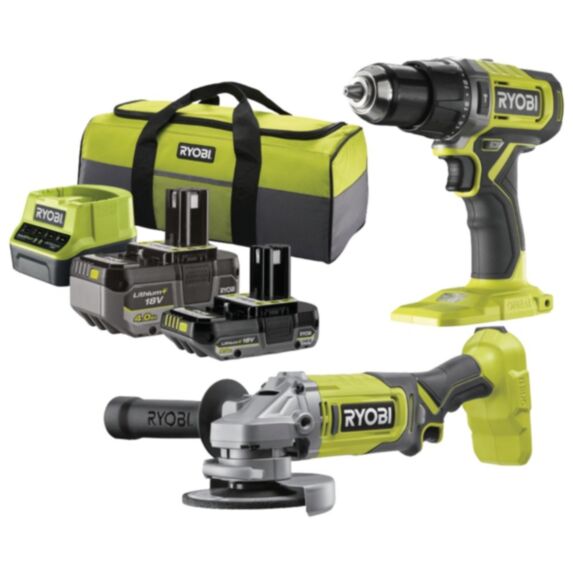 Duo Perceuse Visseuse Percussion​ + Meuleuse 18V​ Rck182-242S​ - RYOBI