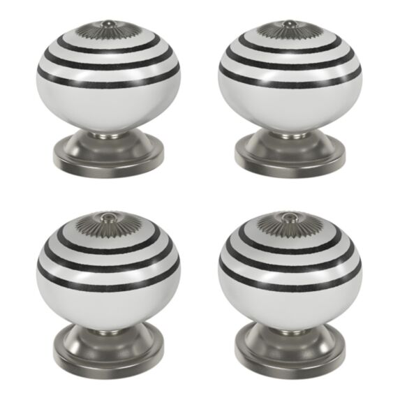4 boutons de meuble arrondi Porcelaine Vras noir et blanc Ø4cmxP.3.8cm - GOODHOME