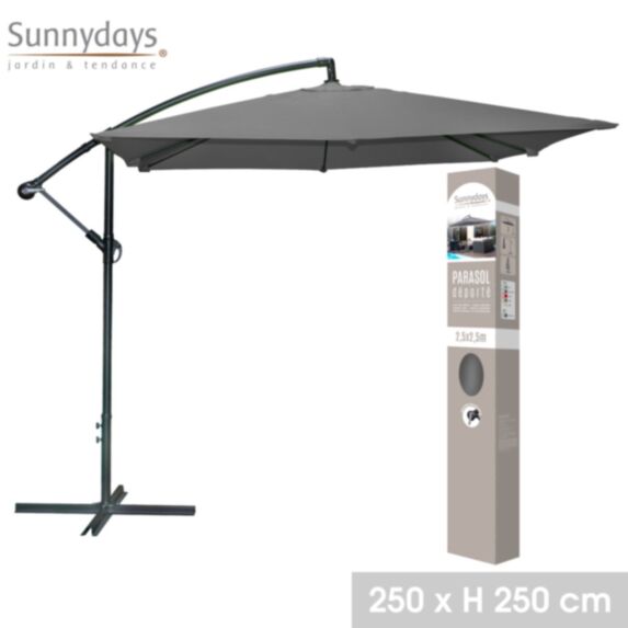 Parasol déporté carré 250 x 250 cm gris anthracite